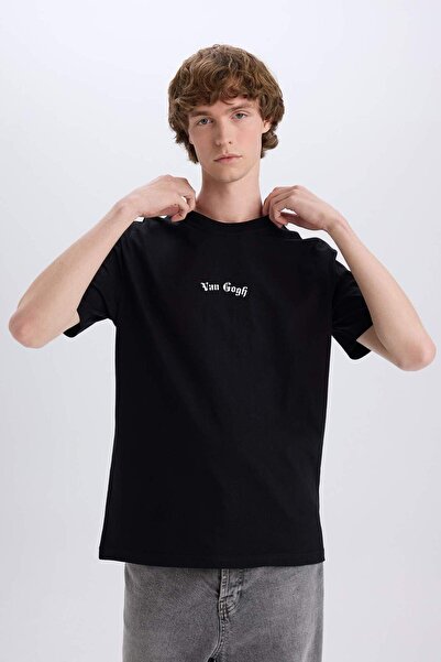 DeFacto 100% βαμβακερό μπλουζάκι με κοντό μανίκι με κανονική εφαρμογή Van Gogh με στάμπα στην πλάτη D5473AX25SP