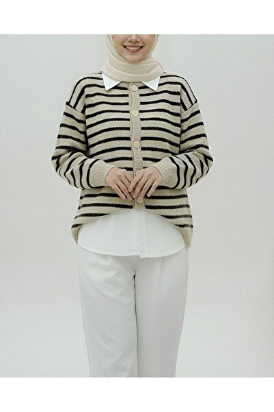 Modamorfo Кофта з круглим коміром, смугаста, на ґудзиках, м'яка трикотажна - ...