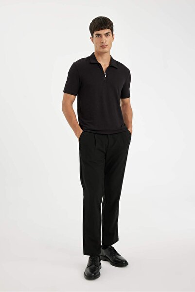 DeFacto Slim Fit με λεπτή εφαρμογή με μισό φερμουάρ και κοντό μανίκι, λευκό μπλουζάκι πόλο D6478AX24HS