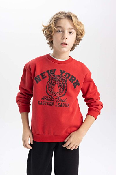 DeFacto Erkek Çocuk Bisiklet Yaka Baskılı Sweatshirt B7822A8NS