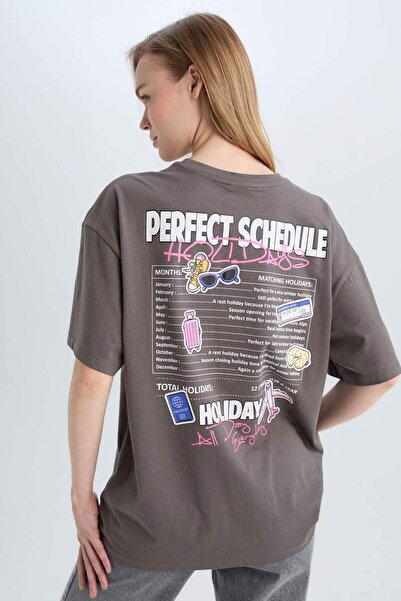 DeFacto Crew Neck Back Printed Wide Fit T-Shirt E0637Ax25Sm