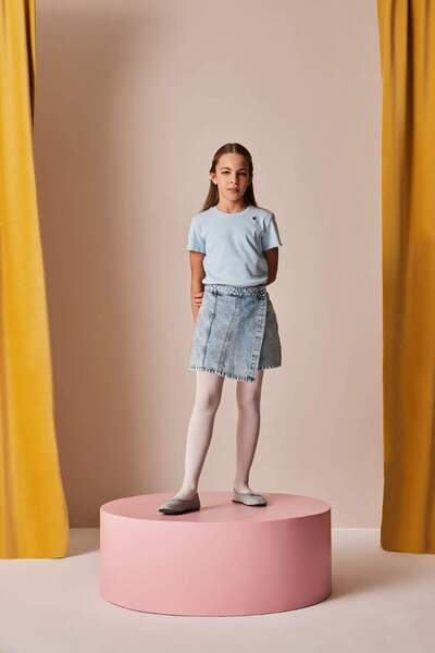 DeFacto Tricou cu mânecă scurtă cu nervuri pentru fete - decolteu, brodat, slim fit, camisol B6925A825SM