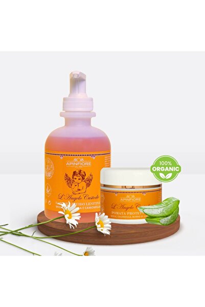 Apinfiore مرهم علاجي للأطفال 100 مل + غسول لطيف عضوي 250 مل - يهدئ الطفح الجل...