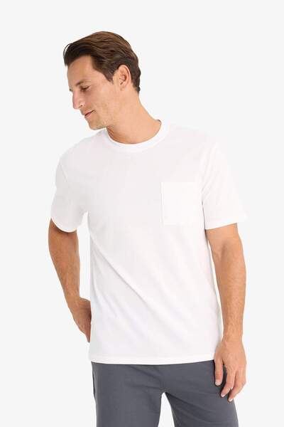 DeFacto 100% Cotton New Regular Fit Crew Neck Short Sleeve Basic Plain White Pique T-Shirt D7931Ax25Sp