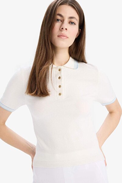 DeFacto Slim Fit Dar Kesim Polo Yaka Basic Düz Triko Kısa Kollu Kazak E5038AX25SP