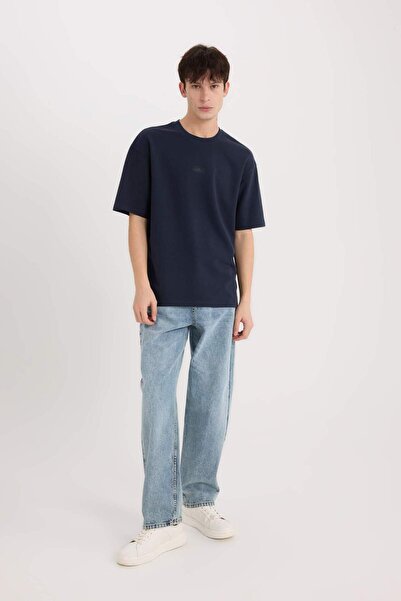 DeFacto Μπλουζάκι με κοντό μανίκι με στάμπα, χωρίς σιδερώματα, που αναπνέει, από βαρύ ύφασμα D5519AX