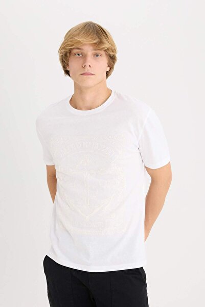 DeFacto Μπλουζάκι με κοντό μανίκι με στάμπα 100% βαμβακερή κανονική εφαρμογή D8203AX25SP