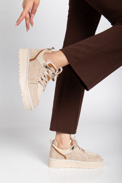 MARSEDO Жіночі щоденні кросівки на товстій підошві з шнурівкою Remi бежеві замшеві