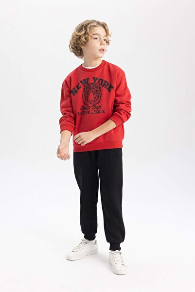 DeFacto Erkek Çocuk Bisiklet Yaka Baskılı Sweatshirt B7822A8NS
