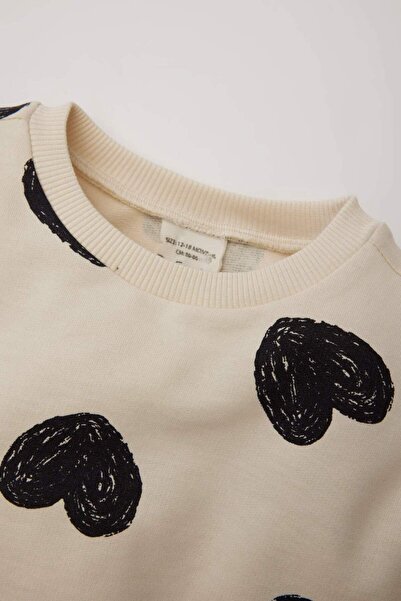 DeFacto Baby Girl Crew Neck Heart Print Sweatshirt E0196A5