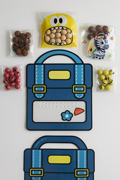 belchocolate Okul Çantası Temalı Hediyelik Leblebi Draje Paketi Mavi Renk - 1...