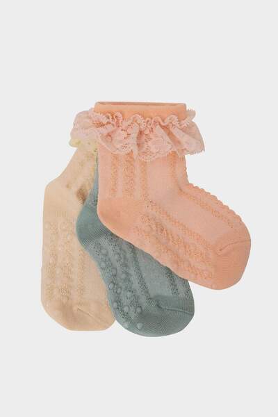 DeFacto Baby Girl Anti-Slip Sole 3-Piece Cotton Long Socks E4952A5Ns