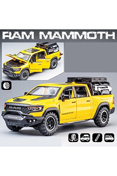 Choice سيارة دودج رام ماموث بيك أب صفراء بمقياس 1:32، سيارة لعبة معدنية للطرق الوعرة، صوت وإضاءة، مجموعة سحب للخلف