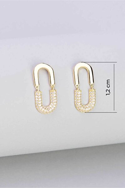 So CHIC... Taş Detaylı Minimal 18 Ayar Sarı Altın Kaplama Gümüş Küpe