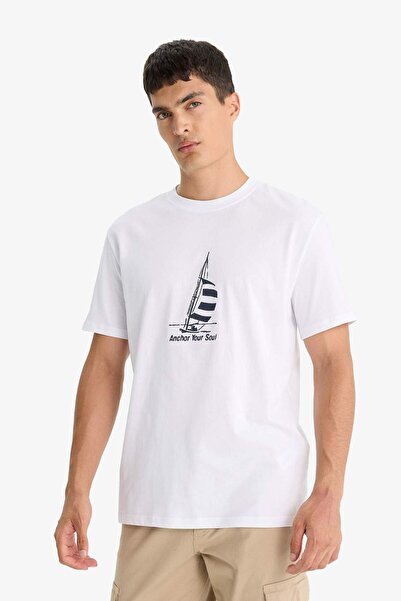 DeFacto Тениска с къс ръкав и щампа, стандартна кройка, 100% памук, с кръгло деколте, D7939AX25SP