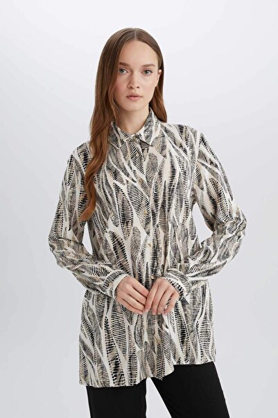 DeFacto Regular Fit Desenli Uzun Kollu Gömlek Tunik E0786AX25SP