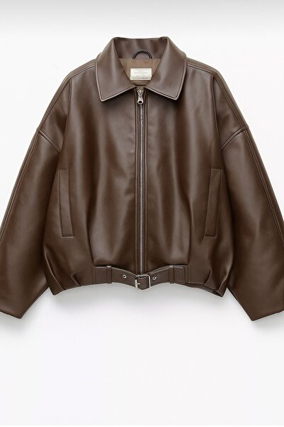 moda armanc Dámská oversize bunda bomber z umělé kůže | Nová sezóna motorkářská bunda s páskem