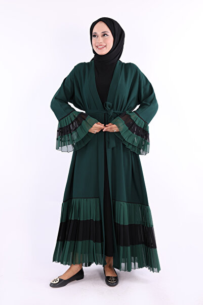 Bym Fashion Μανίκι και φούστα δίχρωμη μέση με πιέτες Abaya 7454 Emerald