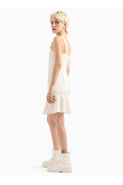 Armani Exchange Kadın Üst Dar Alt Kısım Geniş Metal Detaylı Askı Fermuar Kapama Beyaz Elbise XW000141 AF10840-U1003