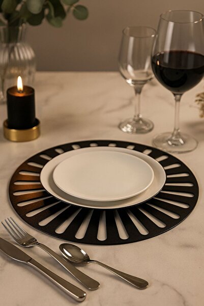 VENON 6 lı Set 30 Cm SİYAH Radyal METAL PASLANMAZ Amerikan Sunum Servis,şık Çeyiz Seti,halka Runner