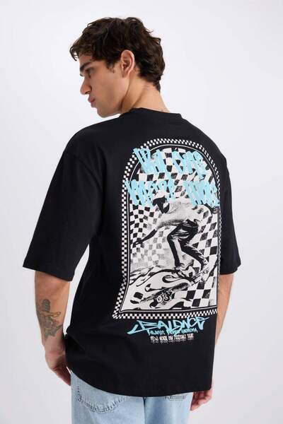 DeFacto Μπλουζάκι με κοντό μανίκι με στάμπα στην πλάτη, 100% βαμβάκι, με λαιμόκοψη D7358AX25SP