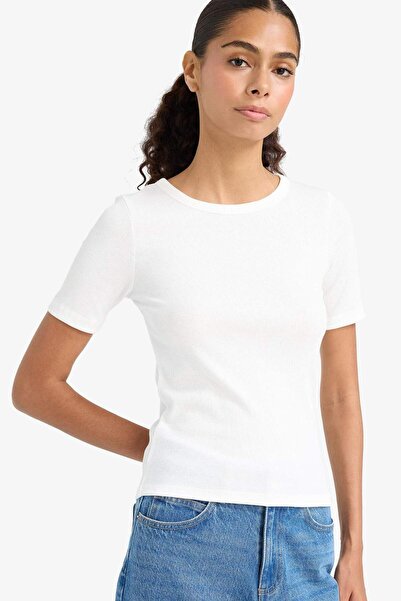 DeFacto Slim Fit Slim Fit Crew Neck Basic Απλό Twill Καμισόλα κοντομάνικο μπλουζάκι C0097AX25SP