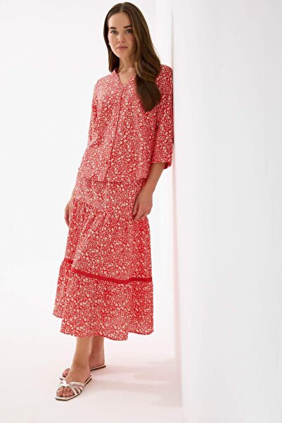 DeFacto Regular Fit Floral Patterned Flexible Waisted Midi Skirt E5958Ax25Sp
