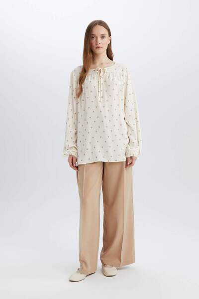 DeFacto Regular Fit Apaş Yaka Simli Kumaş Uzun Kollu Bluz E0779AX25SP