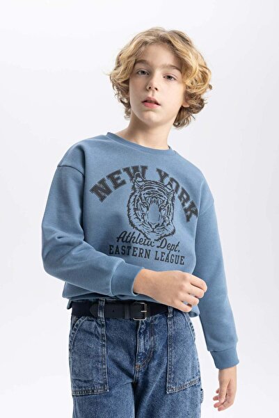 DeFacto Erkek Çocuk Bisiklet Yaka Baskılı Sweatshirt B7822A8NS