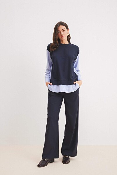 DeFacto Bisiklet Yaka Çizgili Gömlek Görünümlü Sweatshirt Tunik E1393AX25SP