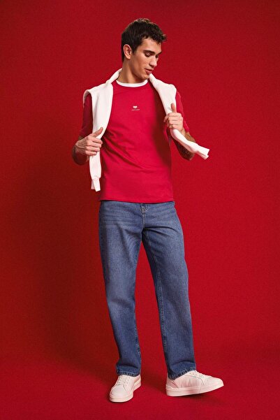 DeFacto Червена тениска с къс ръкав и щампа на сърце за Свети Валентин D5156Ax25Sp