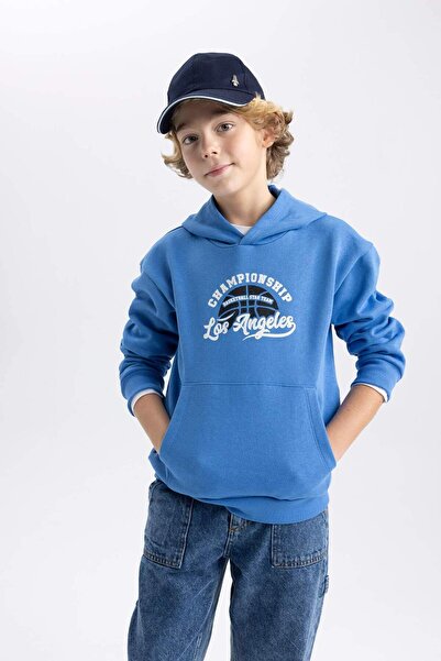 DeFacto Erkek Çocuk Baskılı Kanguru Cepli Kapüşonlu Sweatshirt B7821A8NS