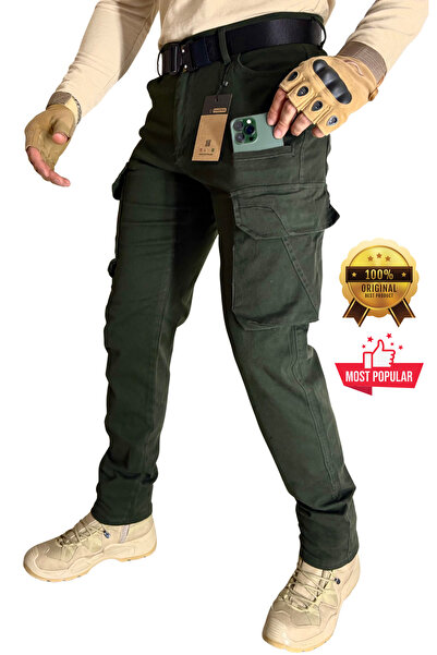 Polviton Khaki 214 Men's Cargo Pants Lycra Gabardine Fabric