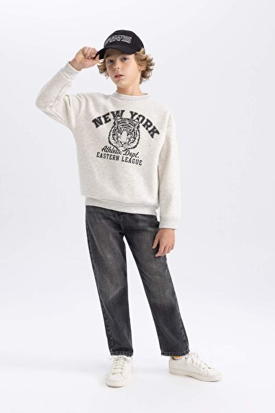 DeFacto Erkek Çocuk Bisiklet Yaka Baskılı Sweatshirt B7822A8NS