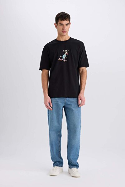 DeFacto Μπλουζάκι με κοντό μανίκι με στάμπα με λαιμόκοψη 100% βαμβακερό D7354AX25SP