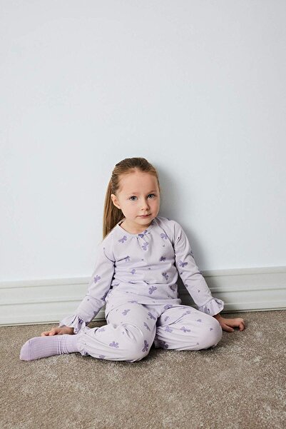 DeFacto Kız Bebek Pijama Takımı Penye Kelebek Desenli Uzun Kollu Üst Beli Lastikli Uzun Alt D9074a5