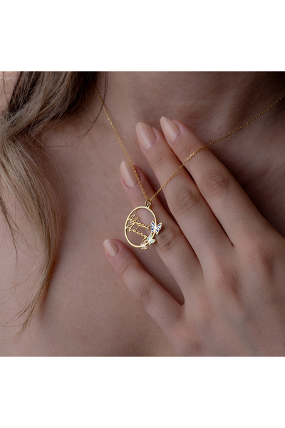 viantojewellery 925 Ayar Gümüş Üzeri 24 Ayar Altın Kaplama İsimli Kelebek Tasarımlı Kolye