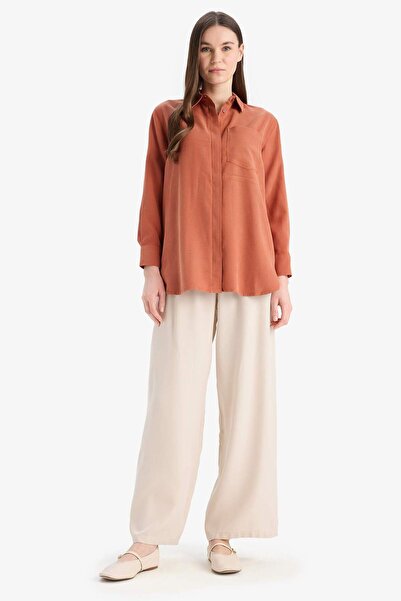 DeFacto Relax Fit Basic μονόχρωμο μακρυμάνικο πουκάμισο τουνίκ D1299AX25SP