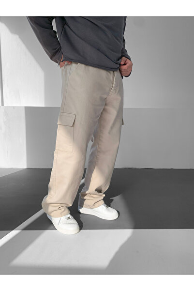 NO1 KONSEPT Bej Kargo Cepli Baggy Kot Pantolon