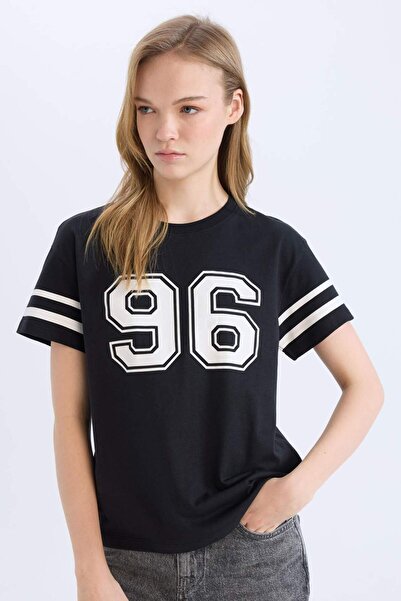 DeFacto Μπλουζάκι με κοντό μανίκι με στάμπα με κανονική εφαρμογή D9600AX25SM