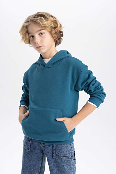 DeFacto Erkek Çocuk Basic Düz Kapüşonlu Sweatshirt B7773A8NS