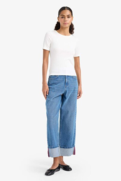 DeFacto Slim Fit Slim Fit Crew Neck Basic Απλό Twill Καμισόλα κοντομάνικο μπλουζάκι C0097AX25SP