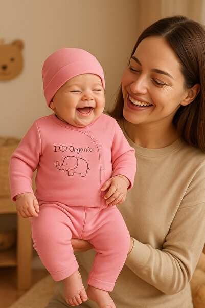 Tois Baby طقم أطفال عضوي من إنتاج المستشفى من عمر 0-3 أشهر باللون الوردي