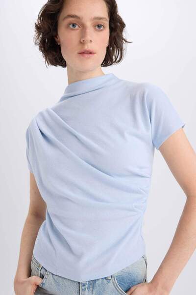 DeFacto Slim Fit Tight Fit Crew Neck Basic Plain Rib Short Sleeve T-Shirt E5905Ax25Sp