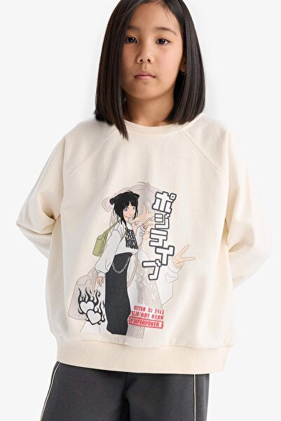 DeFacto Girl's Relax Fit Crew Neck Anime Printed Sweatshirt D8817A8