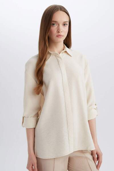 DeFacto Regular Fit Basic Plain Long Sleeve Shirt Tunic E0785Ax25Sp