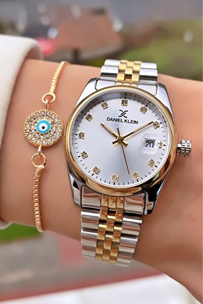 Daniel Klein Marka Sarı Gümüş Renk KÜÇÜK Kasa 2 Yıl Garantili Kadın Kol Saati - Bileklik Hediyeli