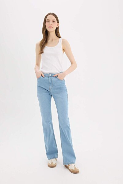 DeFacto Slim Flare Yüksek Bel Düz Paça Uzun Jean Kar Yıkamalı Pantolon D7973AX25SP