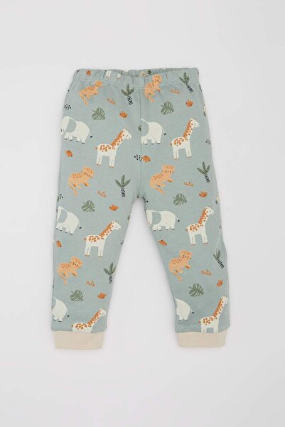 DeFacto Safari Print Baby Boy Pajamas Set - Long Sleeve, Top Elastic Waist, Long Bottom E0760A525Sp
