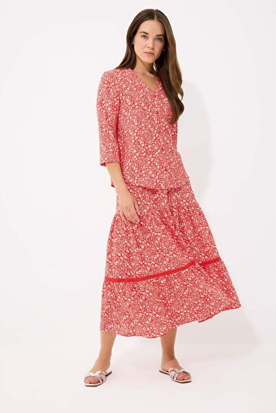 DeFacto Regular Fit Floral Patterned Flexible Waisted Midi Skirt E5958Ax25Sp